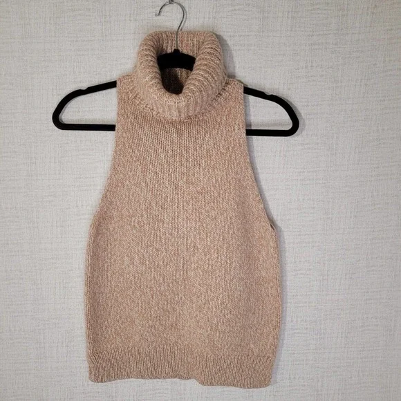 Madewell Womens Medium Tan Cowl Neck Sweater Vest Sleeveless Cutaway Merino Wool - Picture 1 of 8